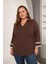 Büyük Beden Kol Nakış Detay Örme Bluz Kahverengi 1
