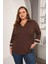 Büyük Beden Kol Nakış Detay Örme Bluz Kahverengi 3