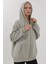 Kadın Şardonlu Cepli Fermuarlı Kapüşonlu Sweatshirt Busem Collection Grey 4
