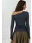 Kadın Asimetrik Yaka Slim Fit Uzun Kollu Üst Busem Collection Grey 2