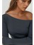 Kadın Asimetrik Yaka Slim Fit Uzun Kollu Üst Busem Collection Grey 4