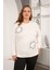 Taş ve Nakışlı Büyük Beden Sweatshirt Beyaz 1