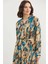 77421 Sementa Yaprak Desenli Renkli Gömlek Elbise 3