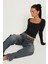 Kadın Siyah Kare Yaka Dantelli Uzun Kollu Crop Top Bluz 8