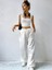 Kadın Beyaz Kare Yaka Kalınlaşan Omuz Detaylı Crop Top Bluz 7