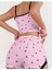 Pembe Kalp Desenli Askılı Şortlu Pijama Takım 3