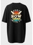 Siyah Oversize Unisex Rower Baskılı Pamuklu T-Shirt 4
