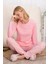 8766 Kadın Uzun Kollu Bisiklet Yaka Pijama Takımı-Pembe 1