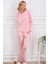 8766 Kadın Uzun Kollu Bisiklet Yaka Pijama Takımı-Pembe 2