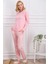 8766 Kadın Uzun Kollu Bisiklet Yaka Pijama Takımı-Pembe 3