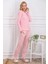8766 Kadın Uzun Kollu Bisiklet Yaka Pijama Takımı-Pembe 4