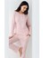 9080 Kadın Düğmeli Bisiklet Yaka Uzun Kollu Pijama Takımı-Pembe 1