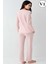 9080 Kadın Düğmeli Bisiklet Yaka Uzun Kollu Pijama Takımı-Pembe 3