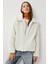 Polo Yaka Fermuarlı Peluş Sweatshirt LCI0042 Ekru 1