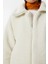 Polo Yaka Fermuarlı Peluş Sweatshirt LCI0042 Ekru 5