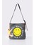 Kadın Kot Kumaş Emoji Baskılı Ayıcık Aksesuar Detaylı Fermuar Kapammalı Omuz Çantası 1