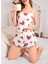 Kadın Beyaz Kalp Desenli Şortlu Gecelik Pijama Takımı 5052 3