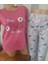 Pembe Uzun Kollu Desenli Üst ve Desenli Uzun Alt Kadın Pijama Takımı 1