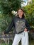 NC59085 Italyan Yazı Baskılı Kol Zımbalı Kapişonlu Sweatshirt Siyah 8