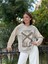 NC59085 Italyan Yazı Baskılı Kol Zımbalı Kapişonlu Sweatshirt Krem 2