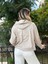 NC59085 Italyan Yazı Baskılı Kol Zımbalı Kapişonlu Sweatshirt Krem 5