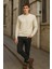 Erkek Bisiklet Yaka Salaş Kışlık Bol Krem Sweatshirt 3