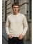 Erkek Bisiklet Yaka Salaş Kışlık Bol Krem Sweatshirt 4