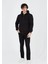 Unisex Tam Fermuarlı Kapşonlu Sweatshirt - Siyah 3