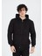 Unisex Tam Fermuarlı Kapşonlu Sweatshirt - Siyah 4