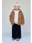Unisex Çocuk Pamuklu Kahverengi Teddy Desenli Kapüşonlu Fermuarlı Mont - Cep Detaylı 1