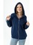 Kadın Kapüşonlu Fermuarlı Çift Cepli 3ip Sweatshirt Lacivert - 264402 2