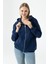 Kadın Kapüşonlu Fermuarlı Çift Cepli 3ip Sweatshirt Lacivert - 264402 3