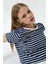 Kadın Bisiklet Yaka Kısa Kollu Çizgili Sweatshirt Lacivert - MS0001301 3