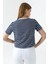 Kadın Bisiklet Yaka Kısa Kollu Çizgili Sweatshirt Lacivert - MS0001301 5
