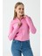 Kadın Dik Yaka Parmak Geçirmeli Fermuarlı Sweatshirt Pembe - 26K 2537 1