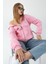 Kadın Kapüşonlu Fermuarlı Şardonlu 3ip Sweatshirt Pembe - 9015 - 264401 3