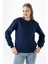Kadın Bisiklet Yaka Kol Parçalı 3ip Şardonlu Sweatshirt Lacivert - 2513 2