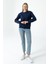 Kadın Bisiklet Yaka Kol Parçalı 3ip Şardonlu Sweatshirt Lacivert - 2513 1