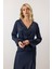 Kadın V Yaka Düğme Detaylı Uzun Kollu Gömlek Lacivert - 26K 2142 3