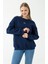 Kadın Bisiklet Yaka Fiyonk Detaylı 3ip Sweatshirt Lacivert - 264420 1