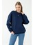 Kadın Bisiklet Yaka Fiyonk Detaylı 3ip Sweatshirt Lacivert - 264420 2