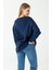 Kadın Bisiklet Yaka Fiyonk Detaylı 3ip Sweatshirt Lacivert - 264420 5