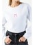 Kadın Bisiklet Yaka Fiyonk Nakışlı Crop Sweatshirt Beyaz - 264423 4