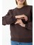 Kadın Bisiklet Yaka Kol Parçalı 3ip Şardonlu Sweatshirt Kahverengi - 2513 5