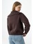 Kadın Yarım Fermuarlı Taşlı Kalp Nakışlı 3ip Sweatshirt Kahverengi - 2665 5