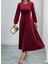 Kadın Uzun Kollu Bisiklet Yaka Midi Kadife Elbise 2