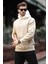 Bej Kapüşonlu Renk Bloklu Nakış Detaylı Erkek Sweatshirt 7088 1
