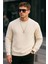 Erkek Basic Pamuklu Salaş Kışlık Krem Sweatshirt 4