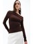 Kahverengi Kadın Off Shoulder Uzun Kollu Bluz MG2567 1