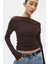 Kahverengi Kadın Off Shoulder Uzun Kollu Bluz MG2567 4